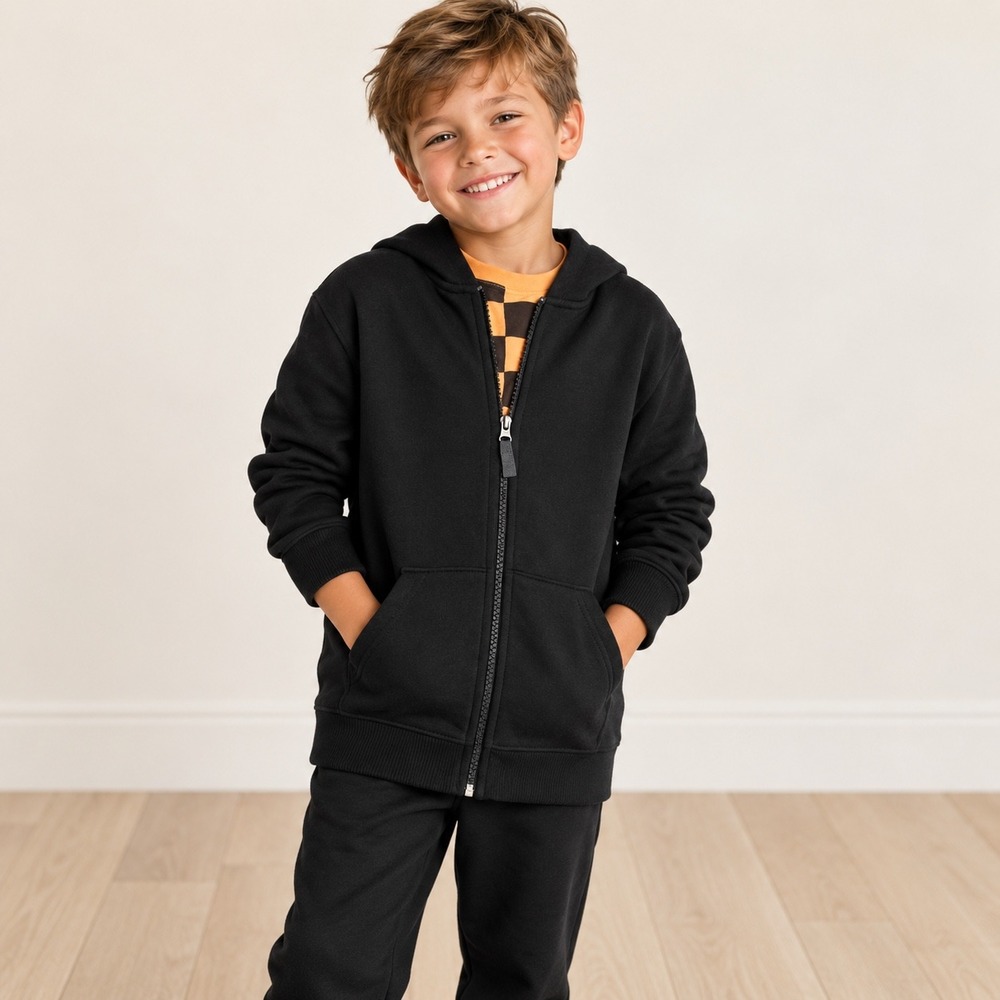 Cat & Jack Boys Black Fleece Zip-Up Hoodie Sweatshirt Size S 6/7 NEW